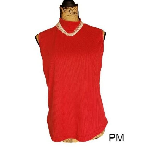 Women's Red Sleeveless Shell Soft Stretch Ribbed Layer Top Petite Medium NWOT - Picture 1 of 7
